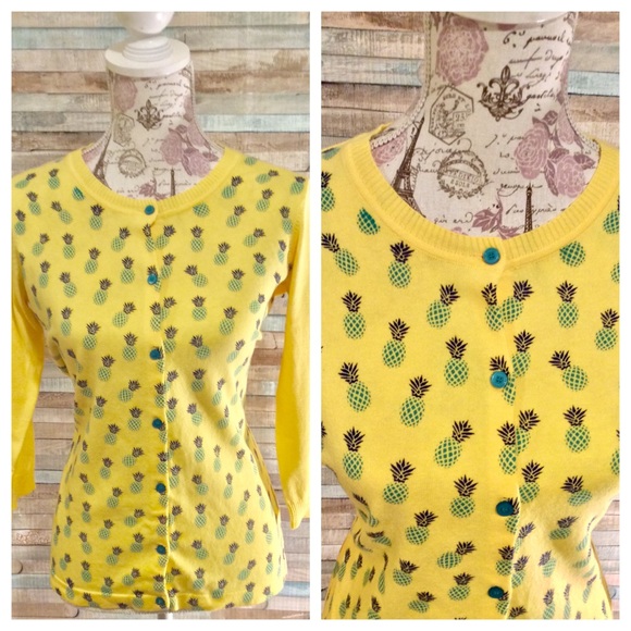 Liz Claiborne Pineapple Cardigan Sweater XS Cotton - Picture 1 of 4